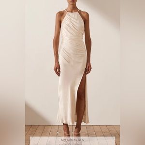 Shona Joy LA LUNE GATHERED SQUARE NECK BIAS MIDI DRESS - CREAM Size 2